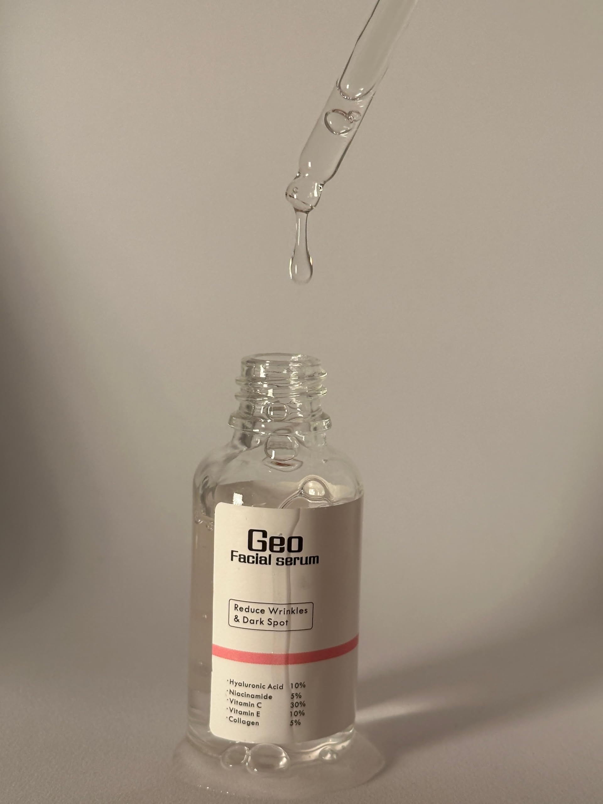 Geo Facial 5-in-1 serum dropper pour showing lightweight hydration
