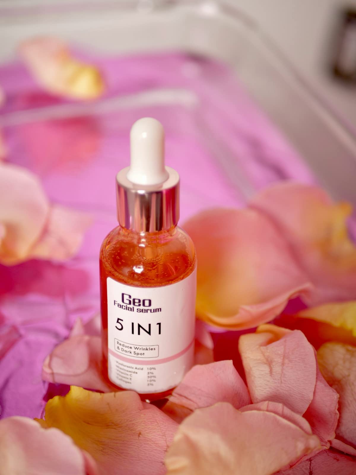Geo Facial 5-in-1 serum packaging front with premium branding