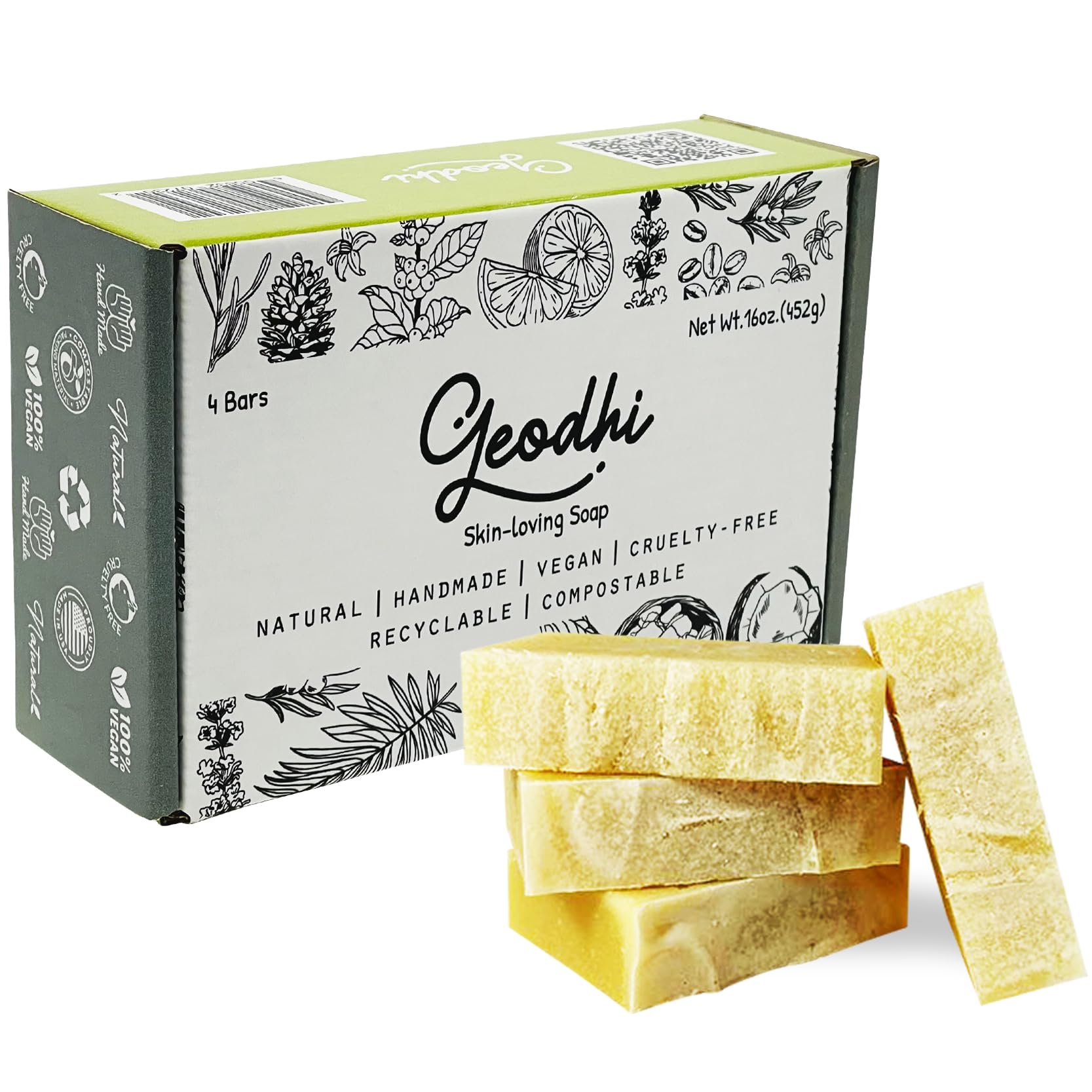 Geodhi Avocado-Rosemary Soap Bar closeup highlighting natural ingredients and gentle cleansing.