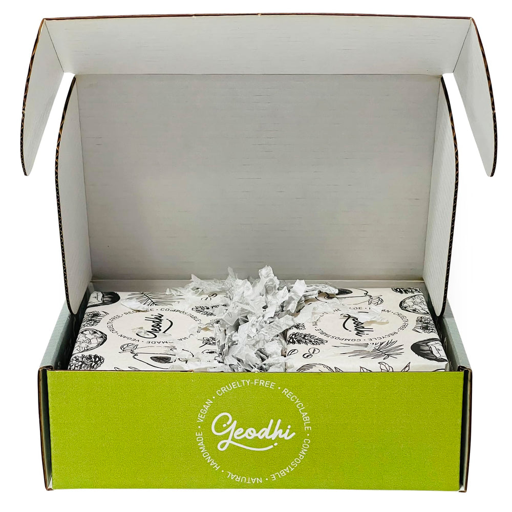 Geodhi Avocado-Rosemary Soap Bar lather shot showing rich moisturizing foam.