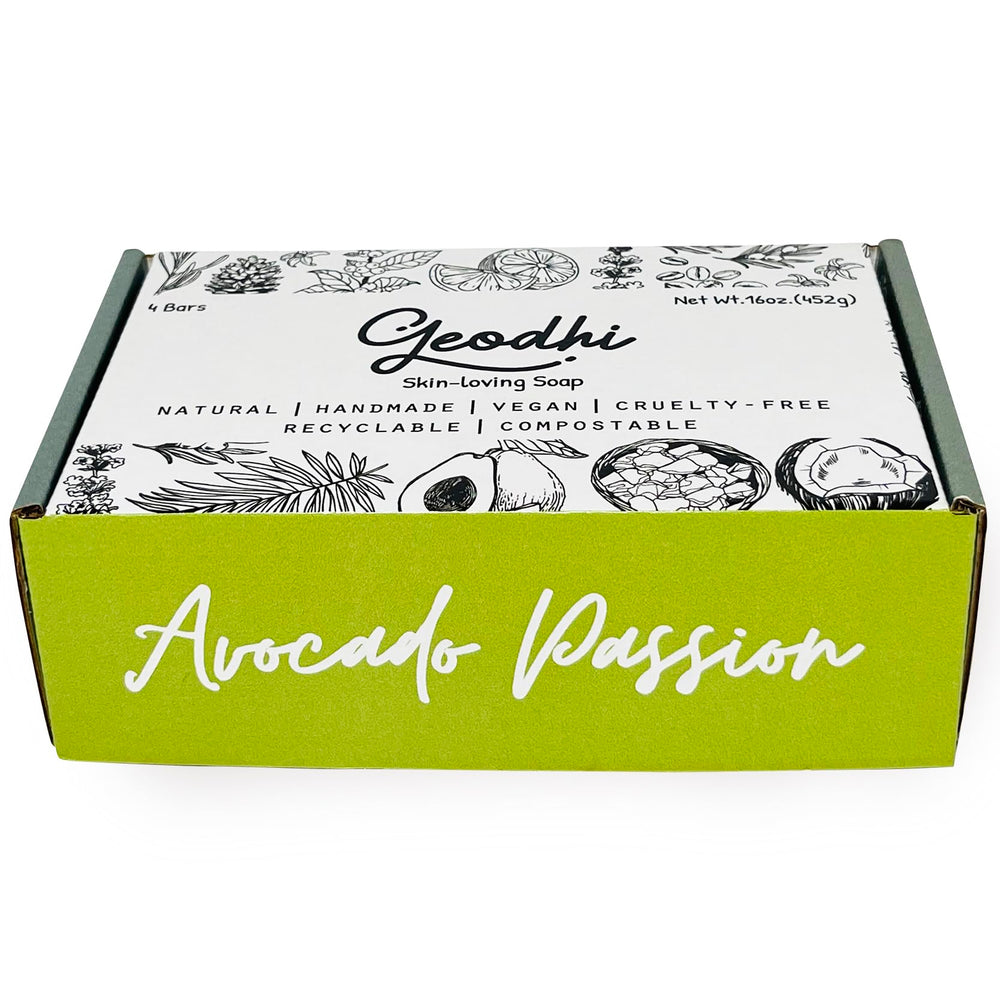 Geodhi Avocado-Rosemary Soap Bar ingredients featuring avocado oil and rosemary extract.