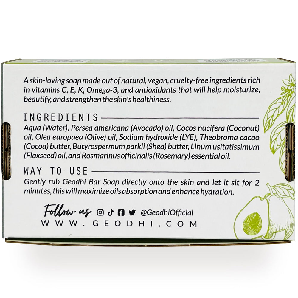 Geodhi Handmade Soap packaging displaying compostable materials and soy-based ink.