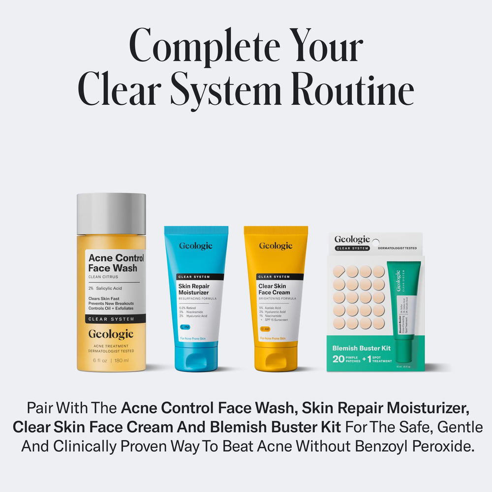 Geologie Acne Control Body Wash in a bathroom setting ready for daily use.