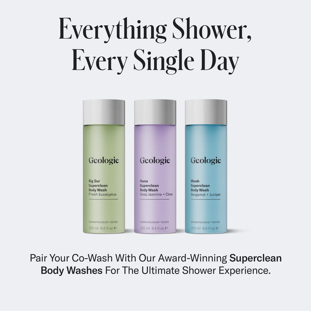 Geologie Cooling Co-Wash-eco-pouch emphasizes eco-friendly packaging with less plastic.