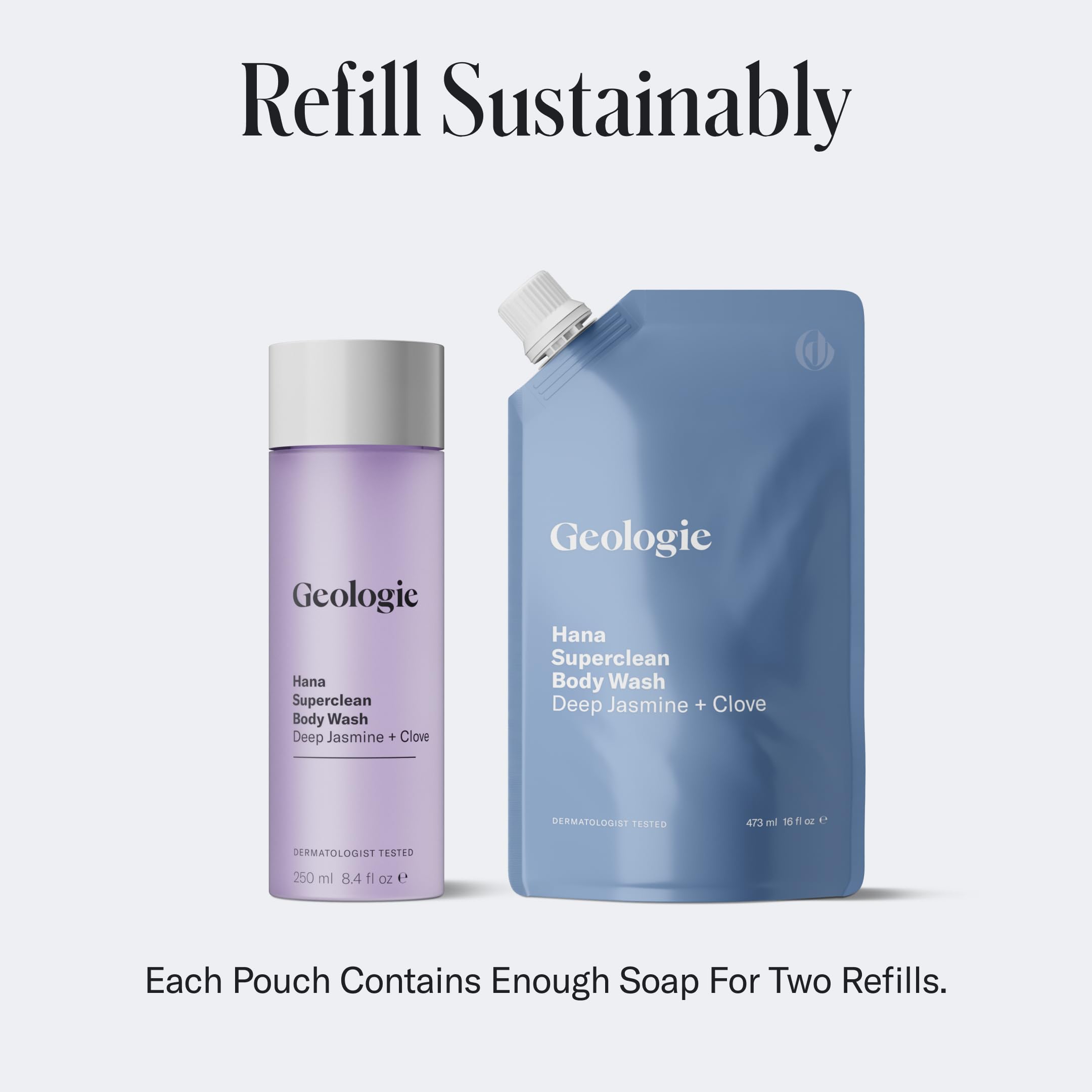 Geologie Hana Superclean refill pouch promotes eco-conscious bathroom habits