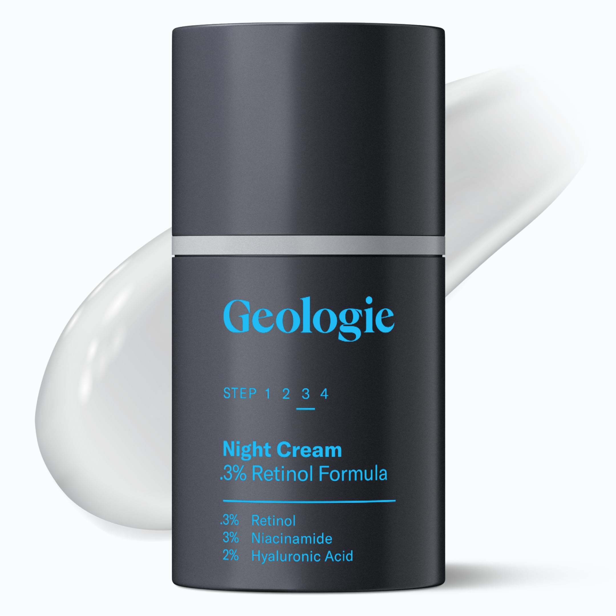 Geologie Retinol Night Cream bottle demonstrates premium skincare for age-defying hydration.