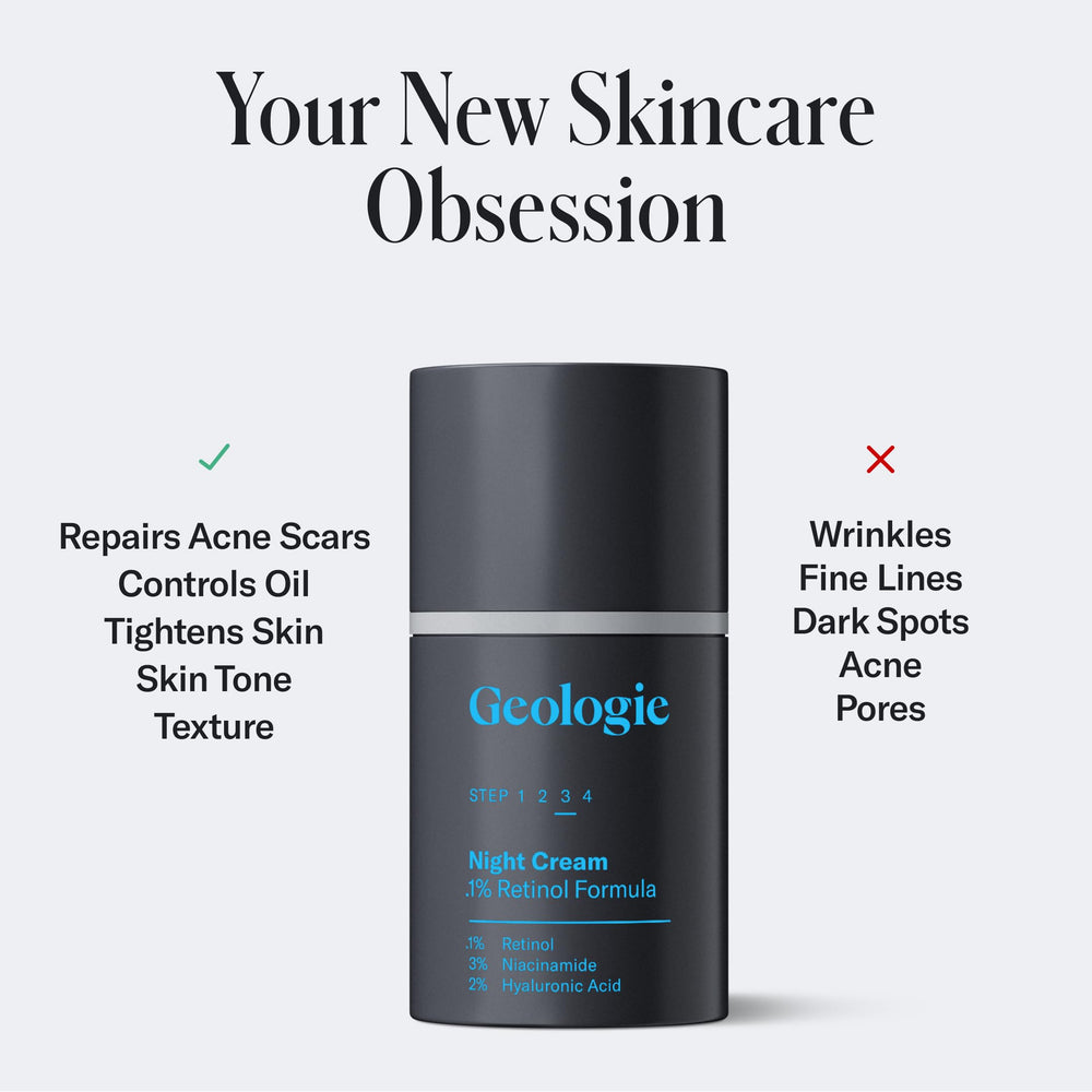 Geologie Retinol Night Cream jar close-up with premium packaging.