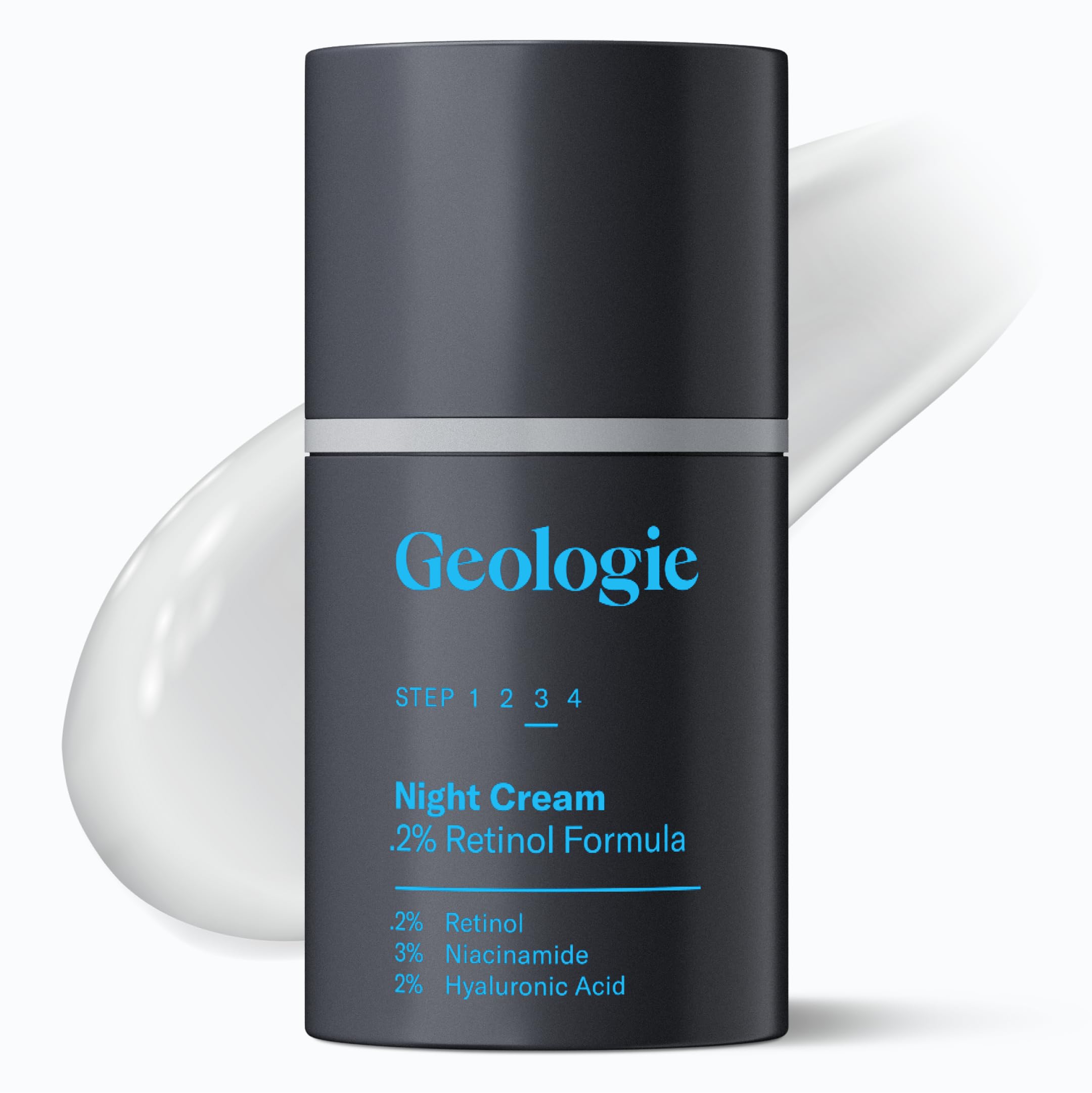 Geologie Retinol Night Cream jar on a clean surface, ready for nightly rejuvenation.