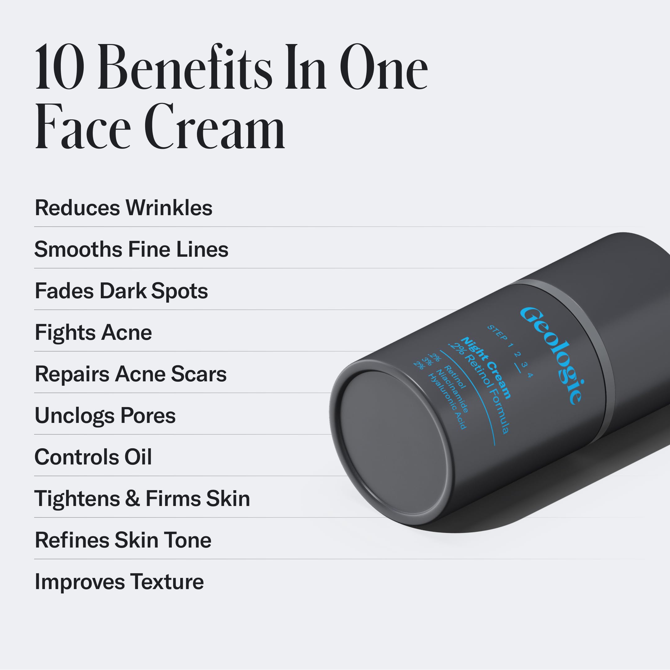 Geologie Retinol Night Cream texture closeup, showing smooth, rich cream for comfort.