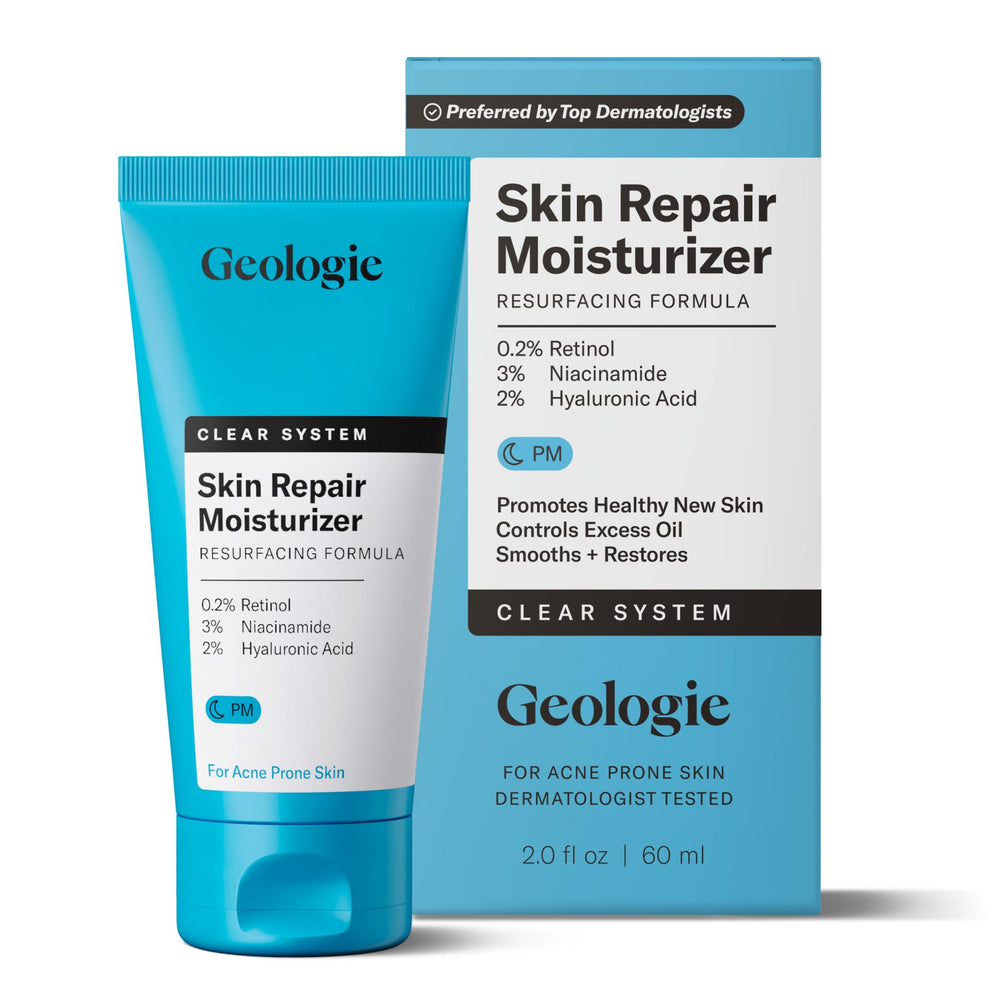 Geologie Skin Repair moisturizer bottle for nighttime blemish support.