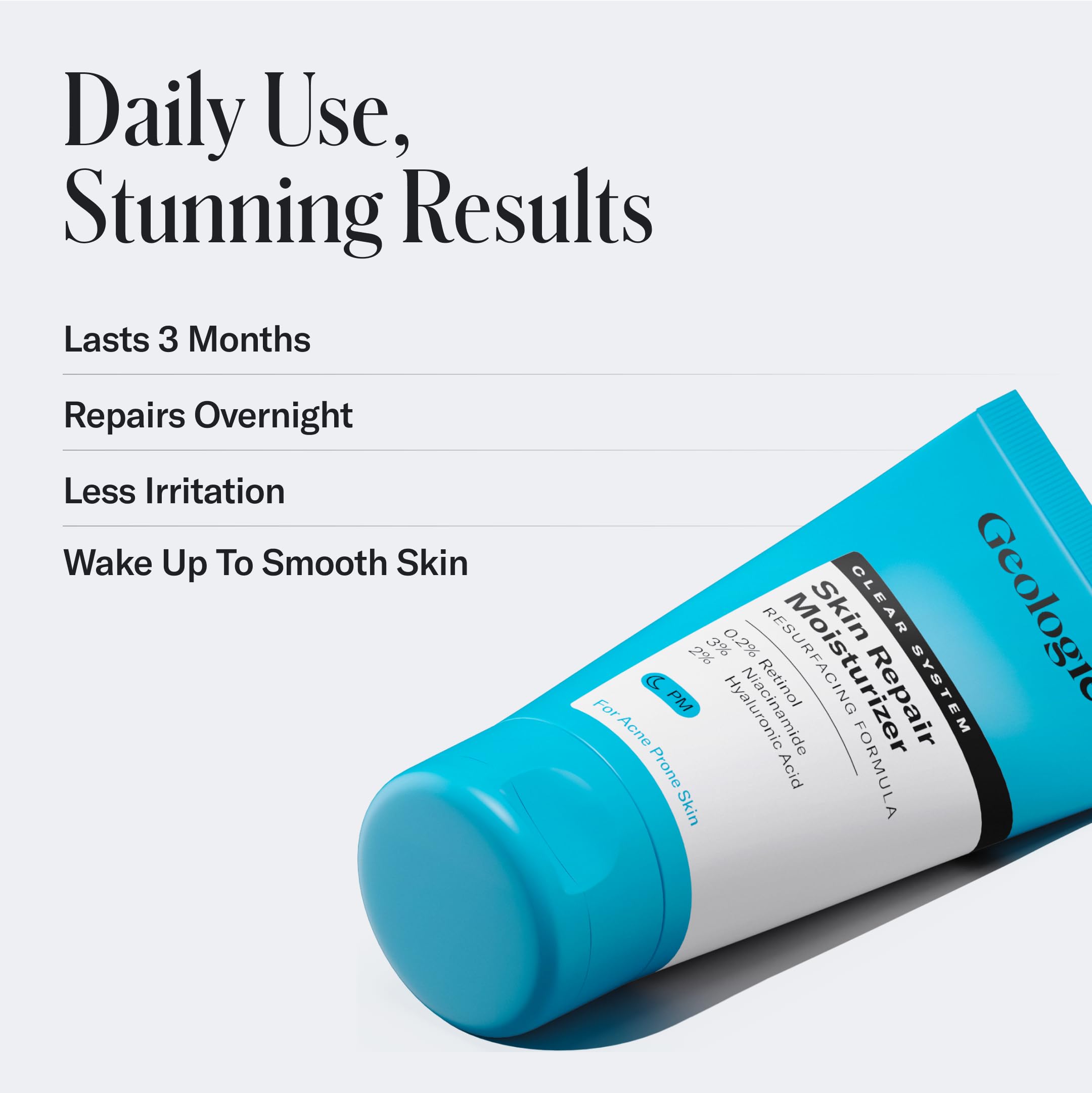 Geologie Skin Repair label closeup highlights retinol resurfacing.