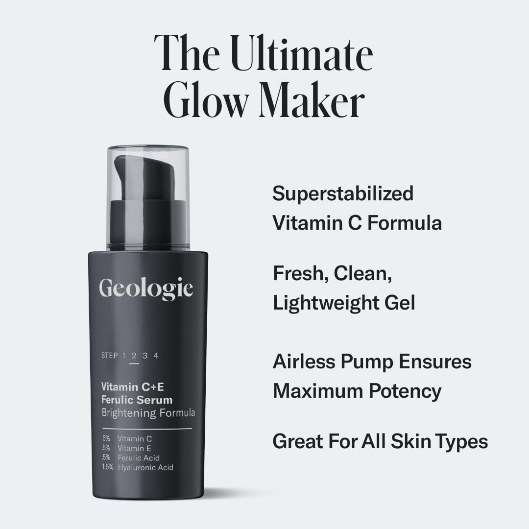 Geologie Vitamin C+E Ferulic Serum dropper enabling precise, consistent application.