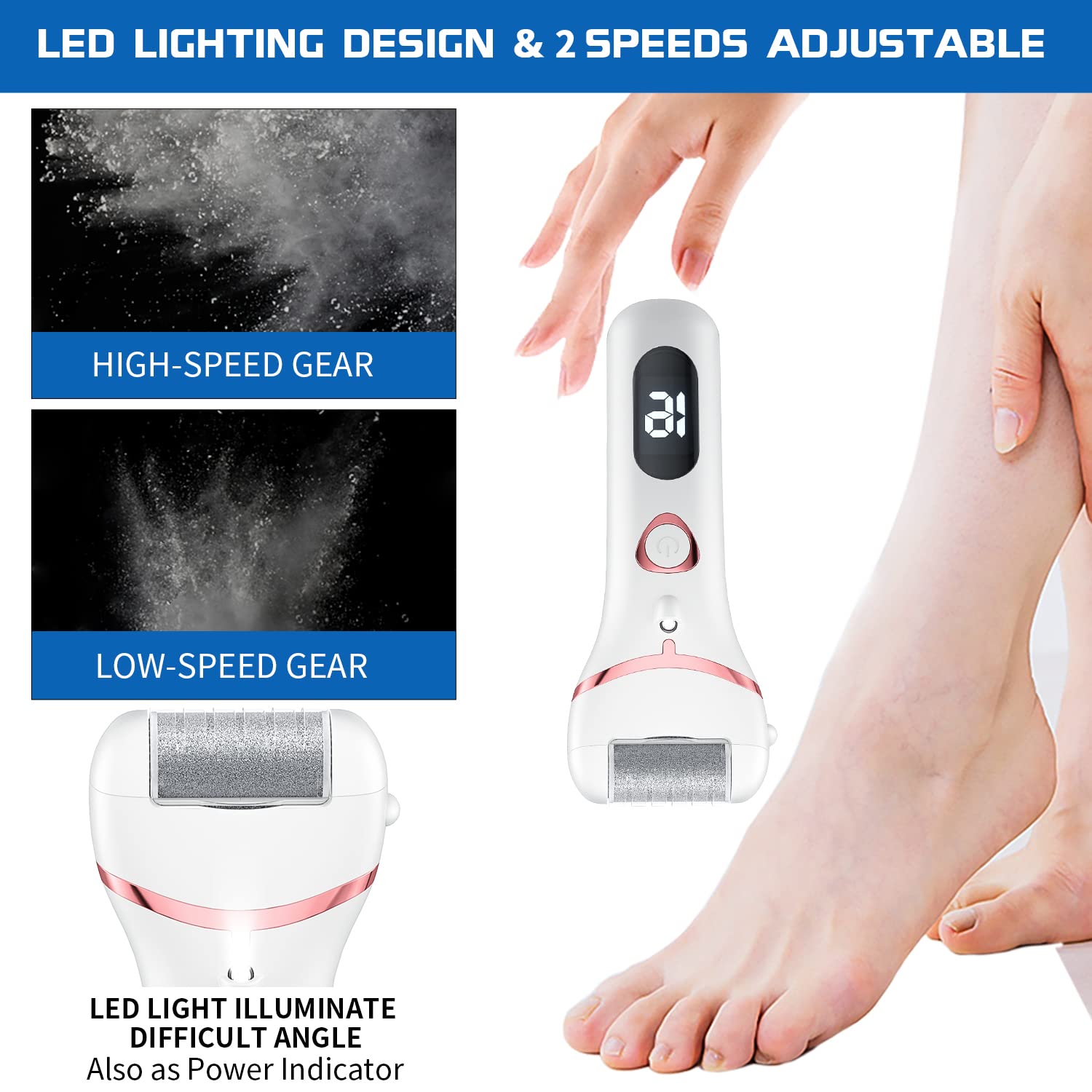 Geopu with 3 replacement roller heads enable customizable foot care at home.