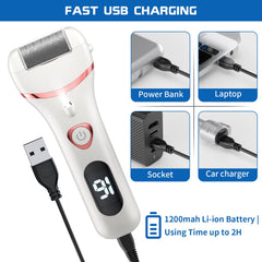 Geopu foot file LCD display shows battery status during use.