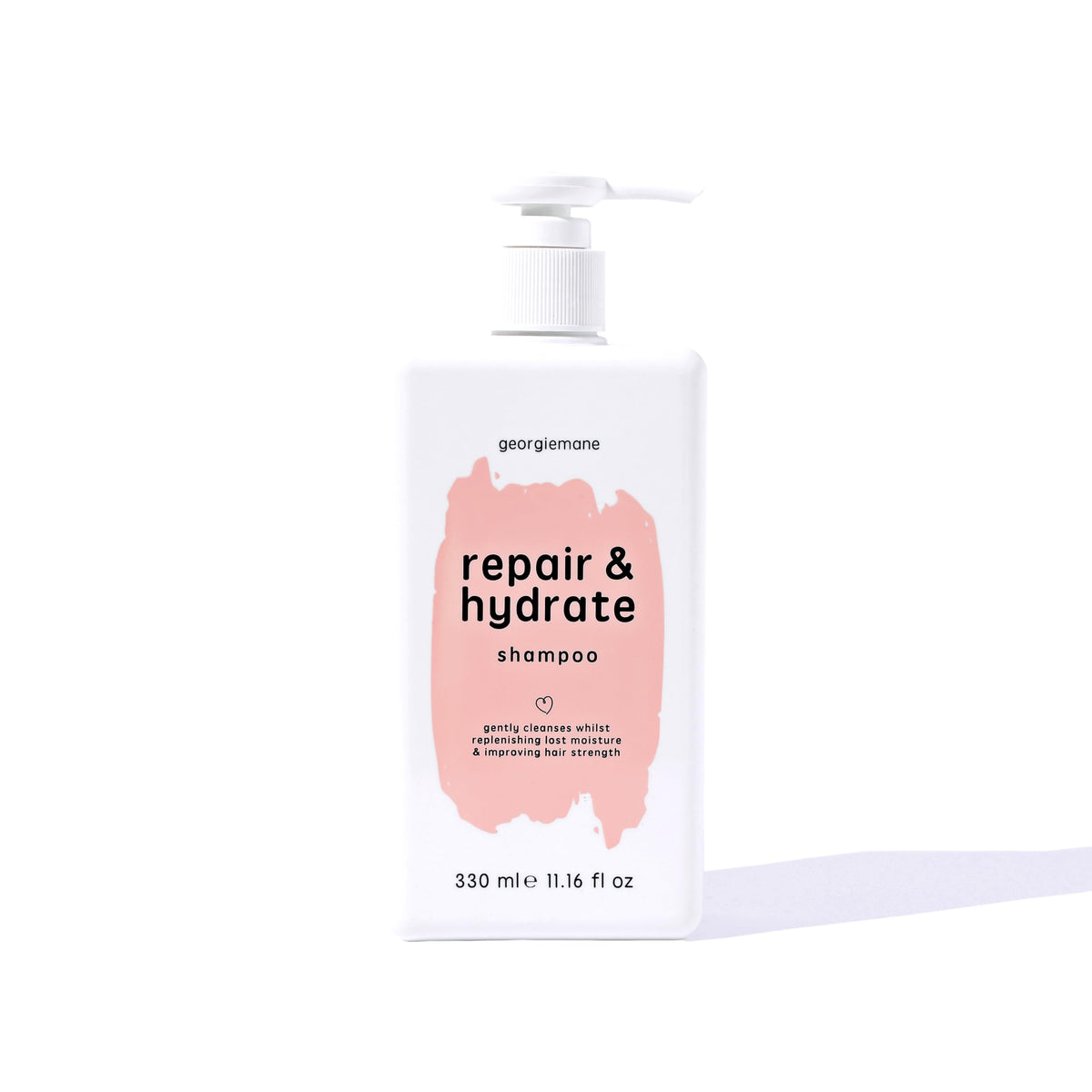 Georgiemane Repair and Hydrate Shampoo bottle displays color-safe nourishment.