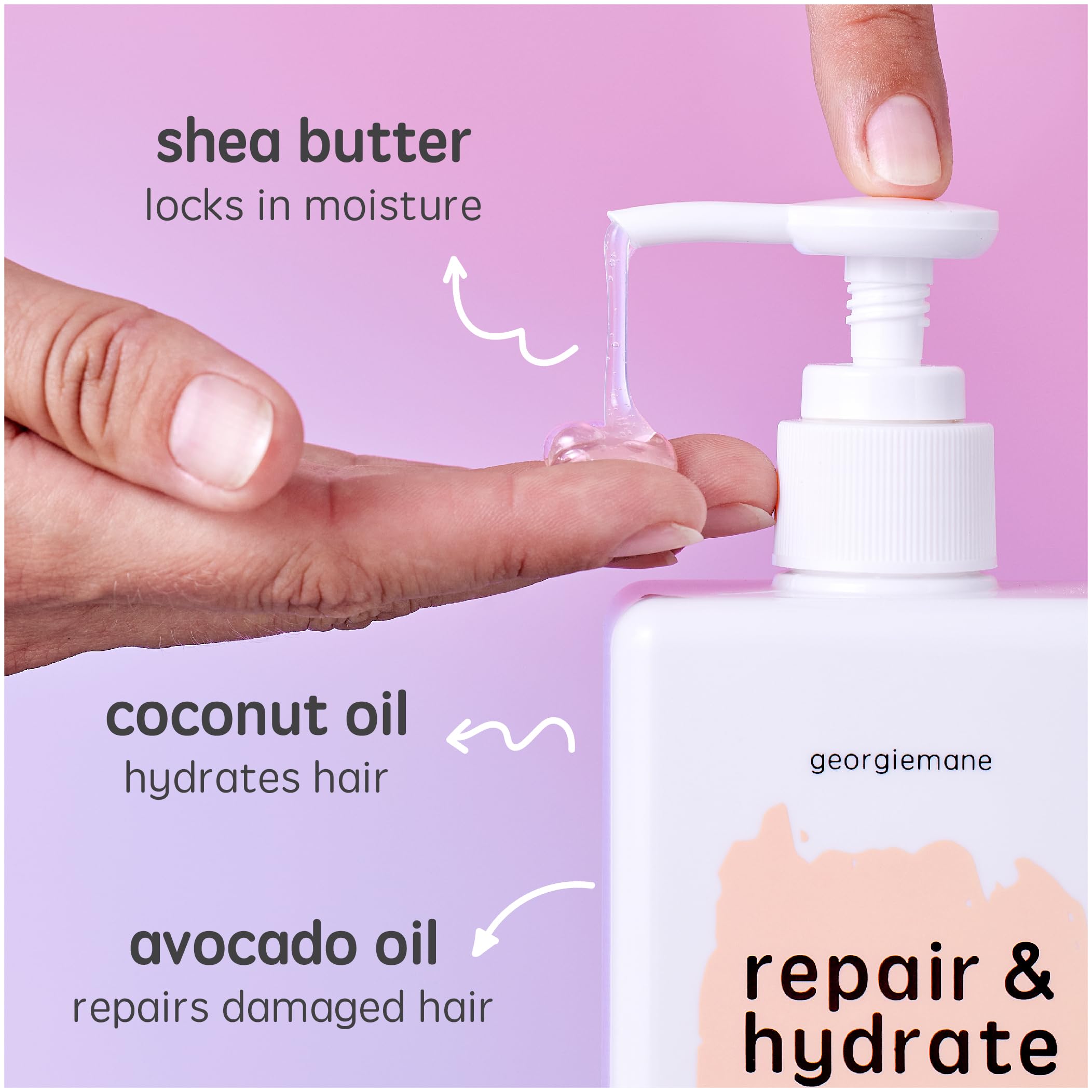 Georgiemane Repair and Hydrate Shampoo ingredients highlight gentle nourishment.