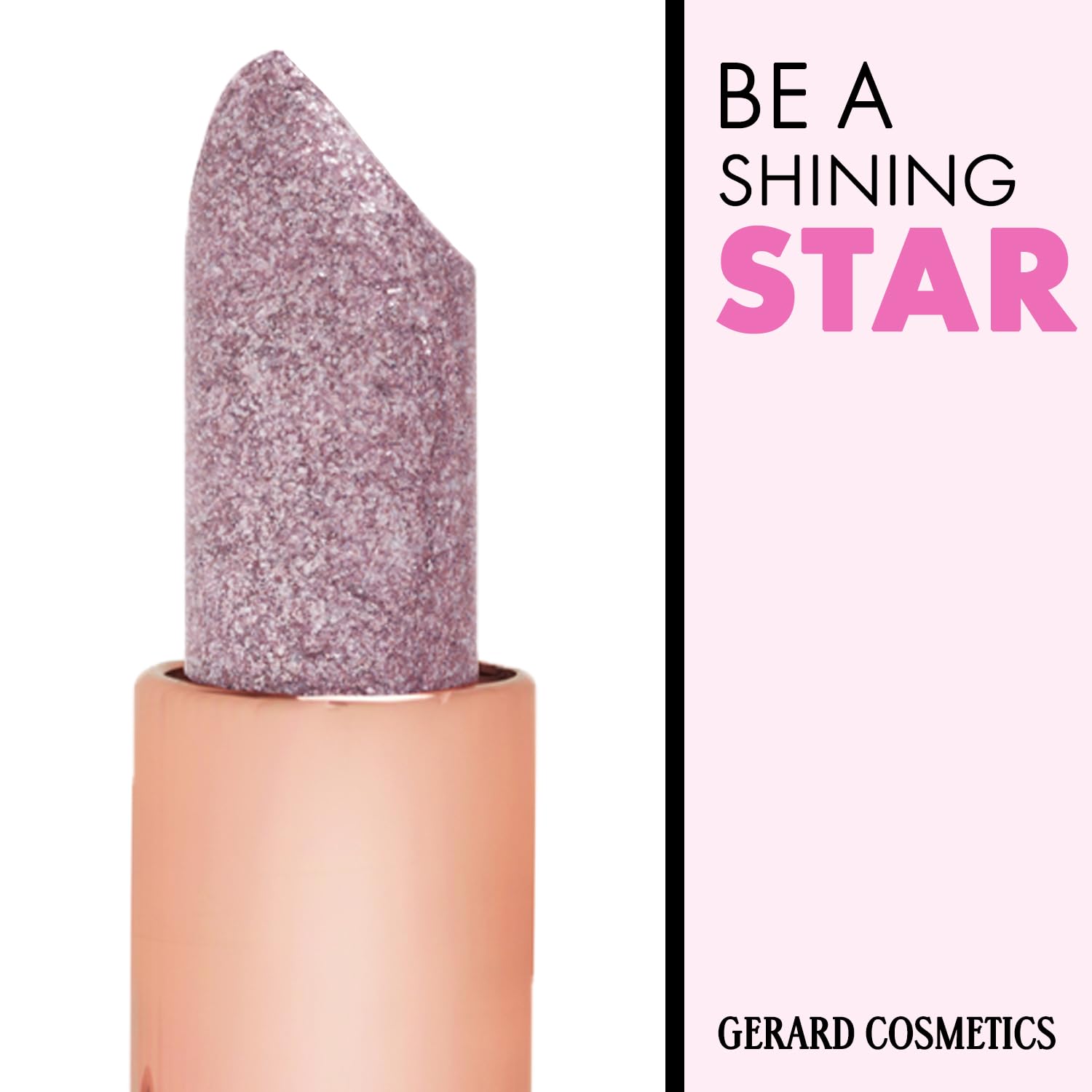Gerard Cosmetics glitter lip close-up emphasizes bold shimmer and statement lips.