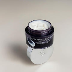 Germaine de Capuccini Intensive Recovery Day Cream jar reveals rich texture ideal for easy application.