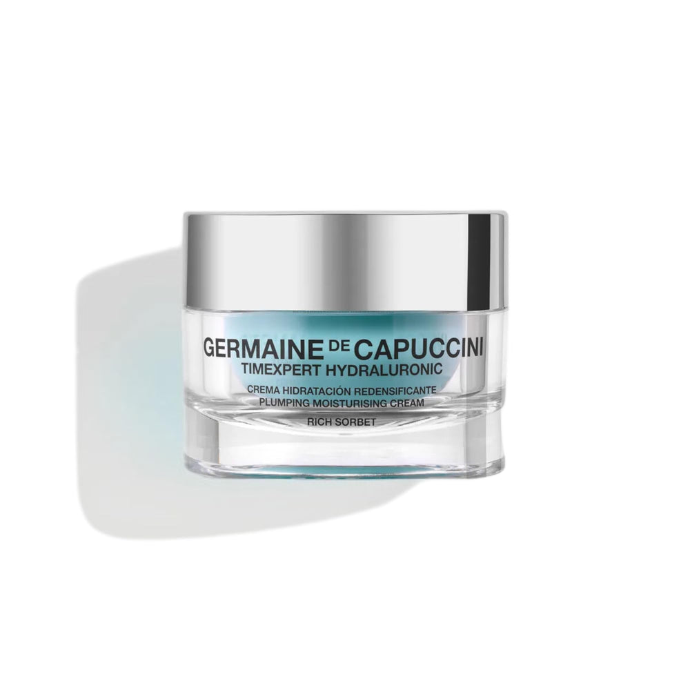 Germaine de Capuccini Timexpert Hydraluronic gel-cream jar delivering long-lasting hydration.
