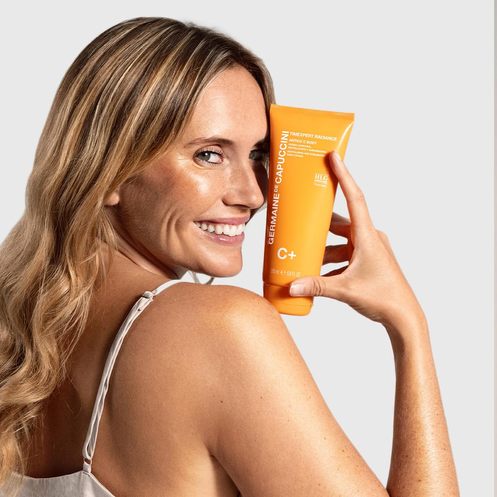 Germaine de Capuccini Timexpert Radiance C+ jar label shows premium hydration for radiant skin.