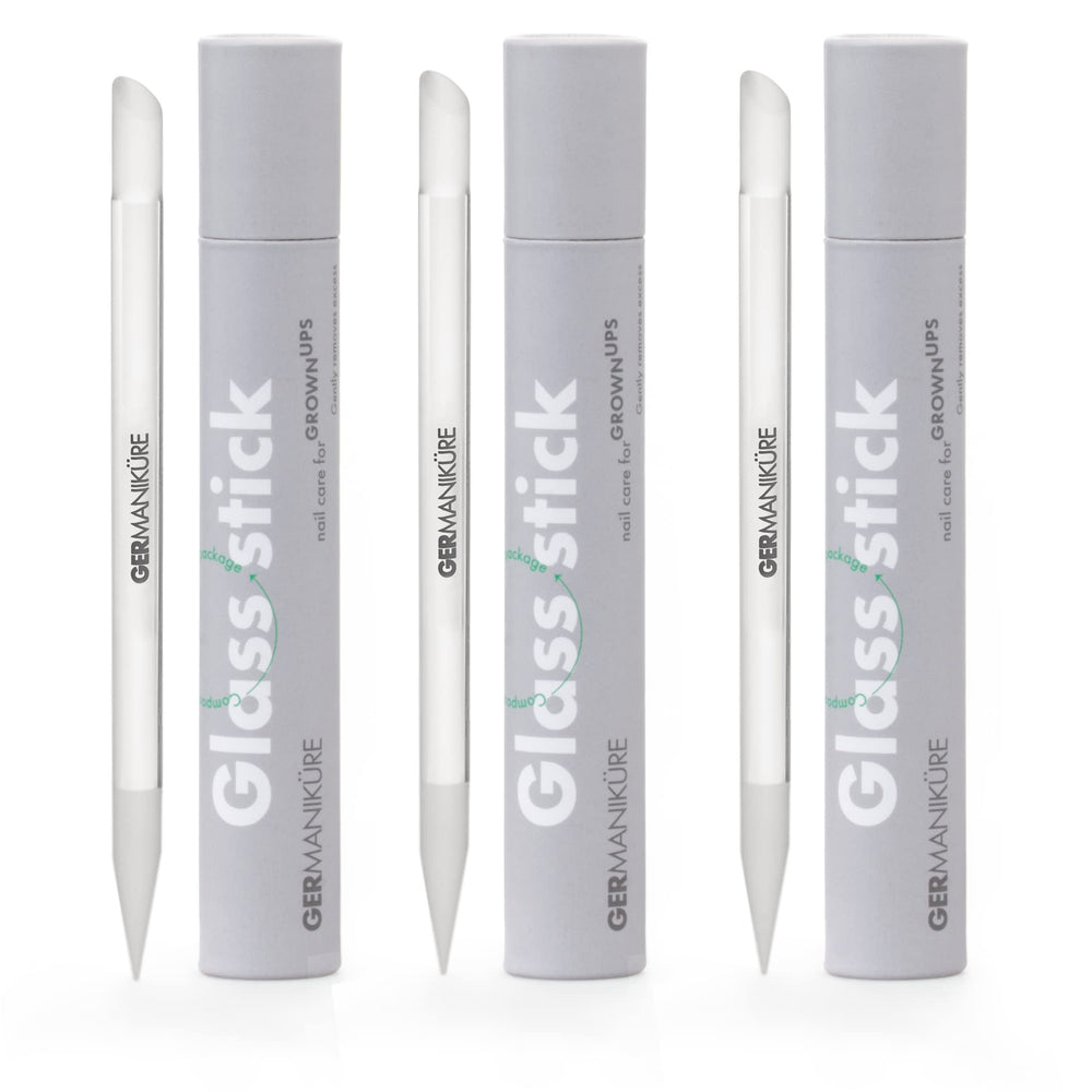 GERmanikure Glass Cuticle Stick hand-holding design supports at-home grooming.
