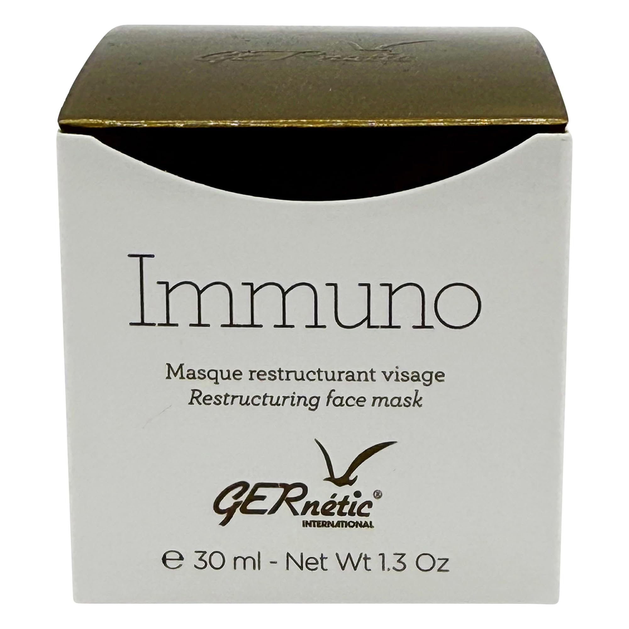 Gernetic Immuno Restructuring Face Mask jar shows creamy texture for skin renewal.