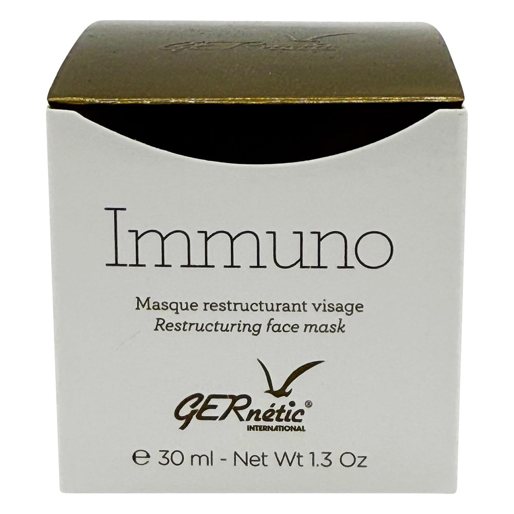Gernetic Immuno Restructuring Face Mask jar shows creamy texture for skin renewal.