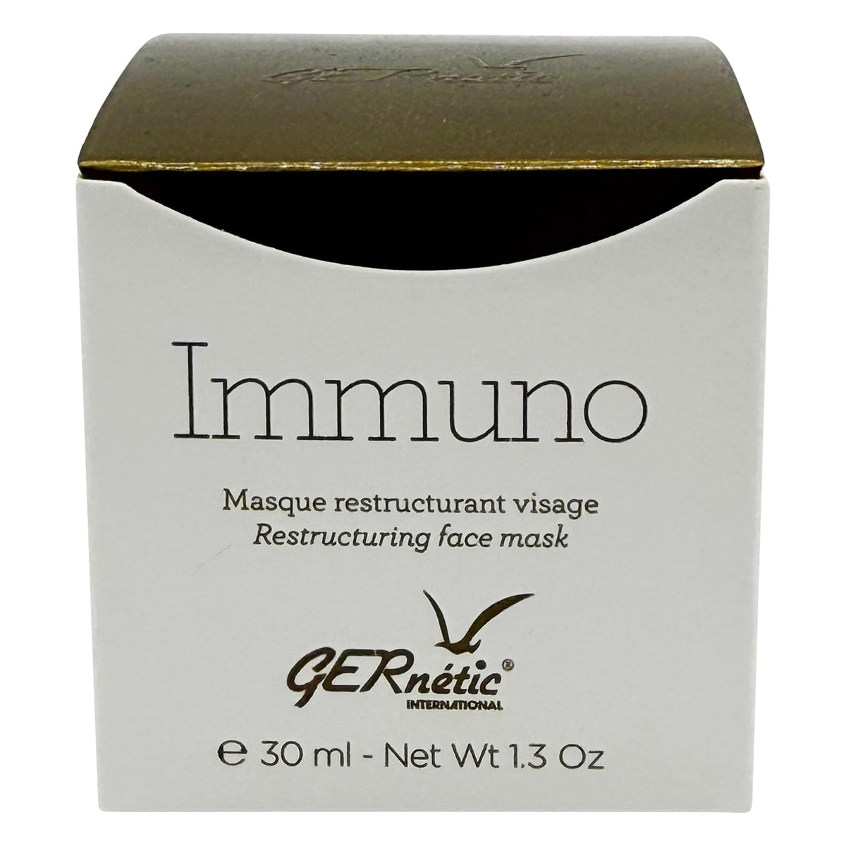 Gernetic Immuno Restructuring Face Mask jar shows creamy texture for skin renewal.