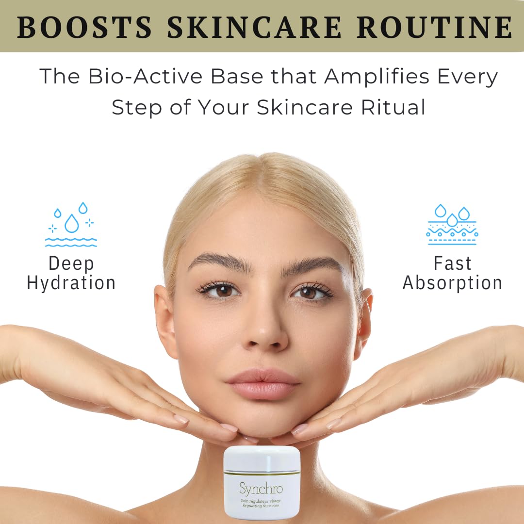 Gernetic Synchro Cream usage scene conveys a soothing daily skincare routine