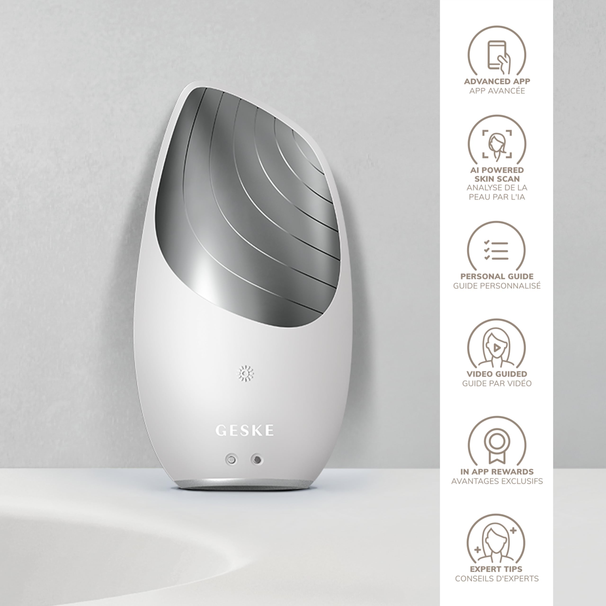GESKE thermo facial brush with AI app for personalized routines