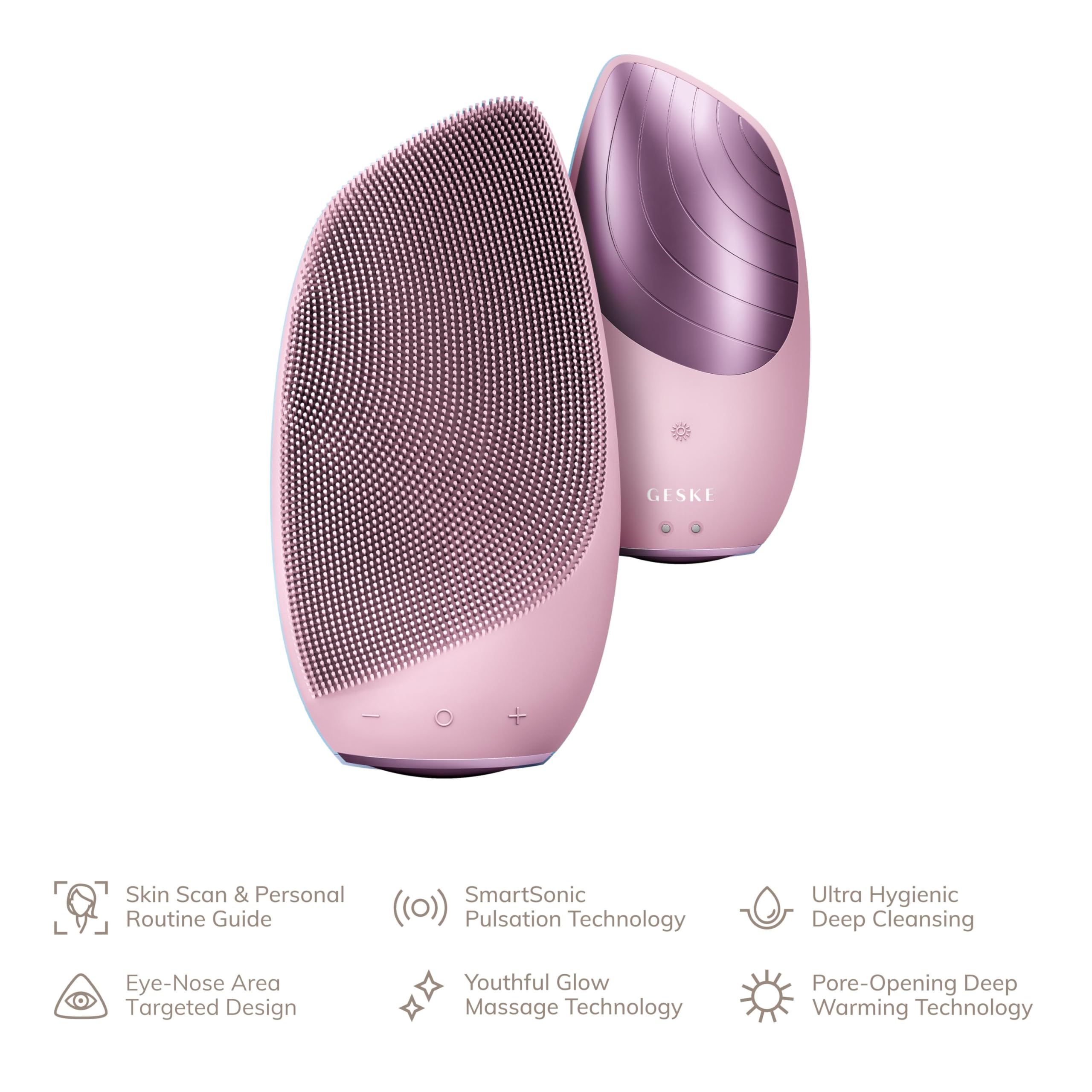 GESKE SmartAppGuided Sonic Thermo Facial Brush exfoliating action on cheeks