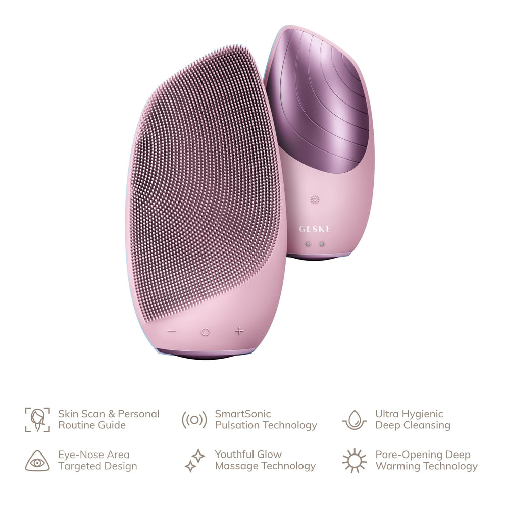 GESKE SmartAppGuided Sonic Thermo Facial Brush exfoliating action on cheeks