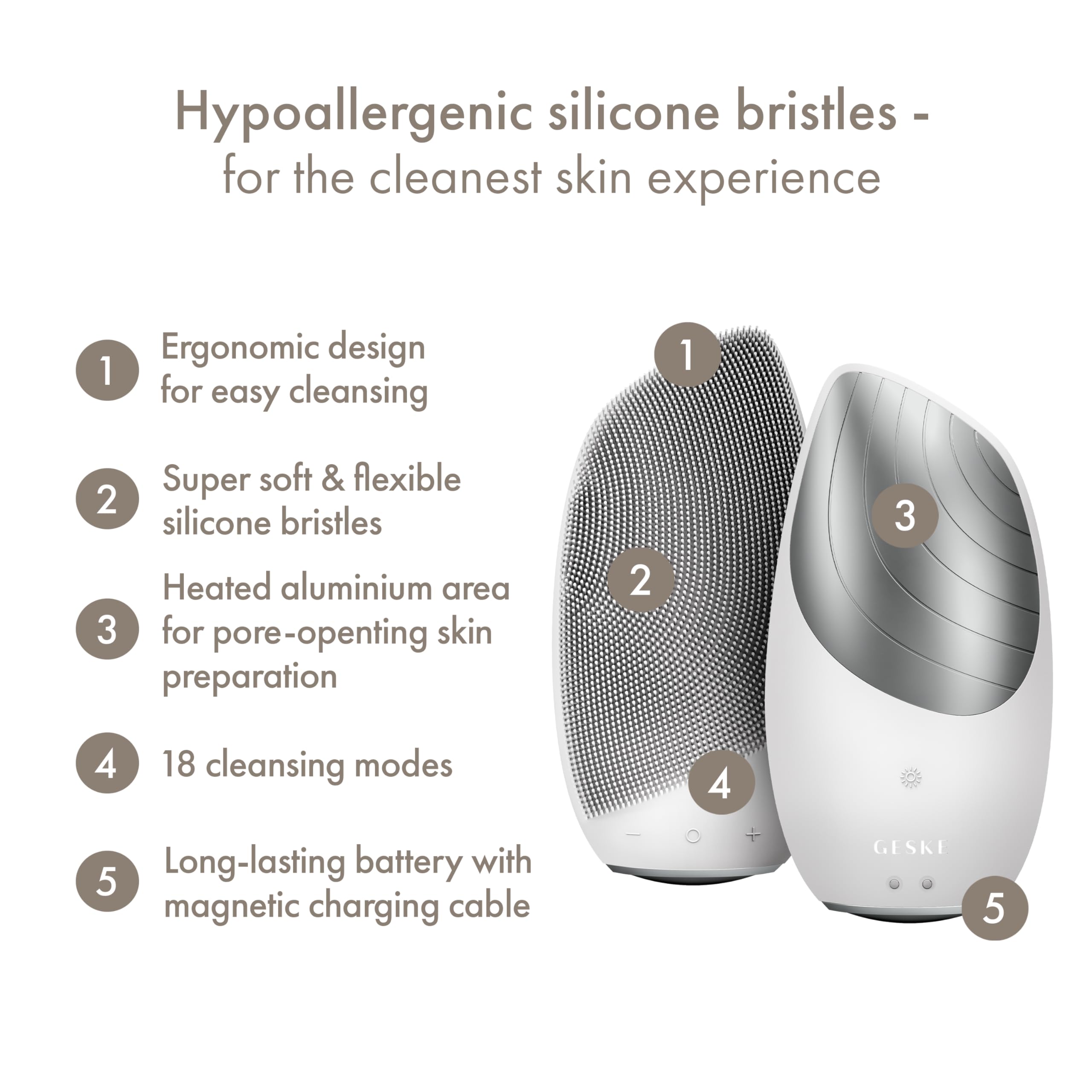 GESKE sleek thermo facial brush ready for compact home spa use