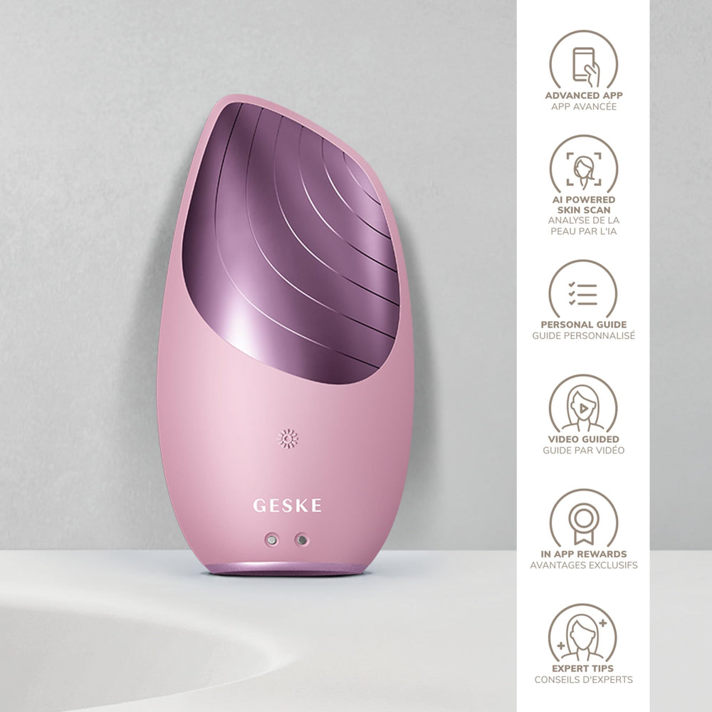 GESKE SmartAppGuided Sonic Thermo Facial Brush performing pore cleansing