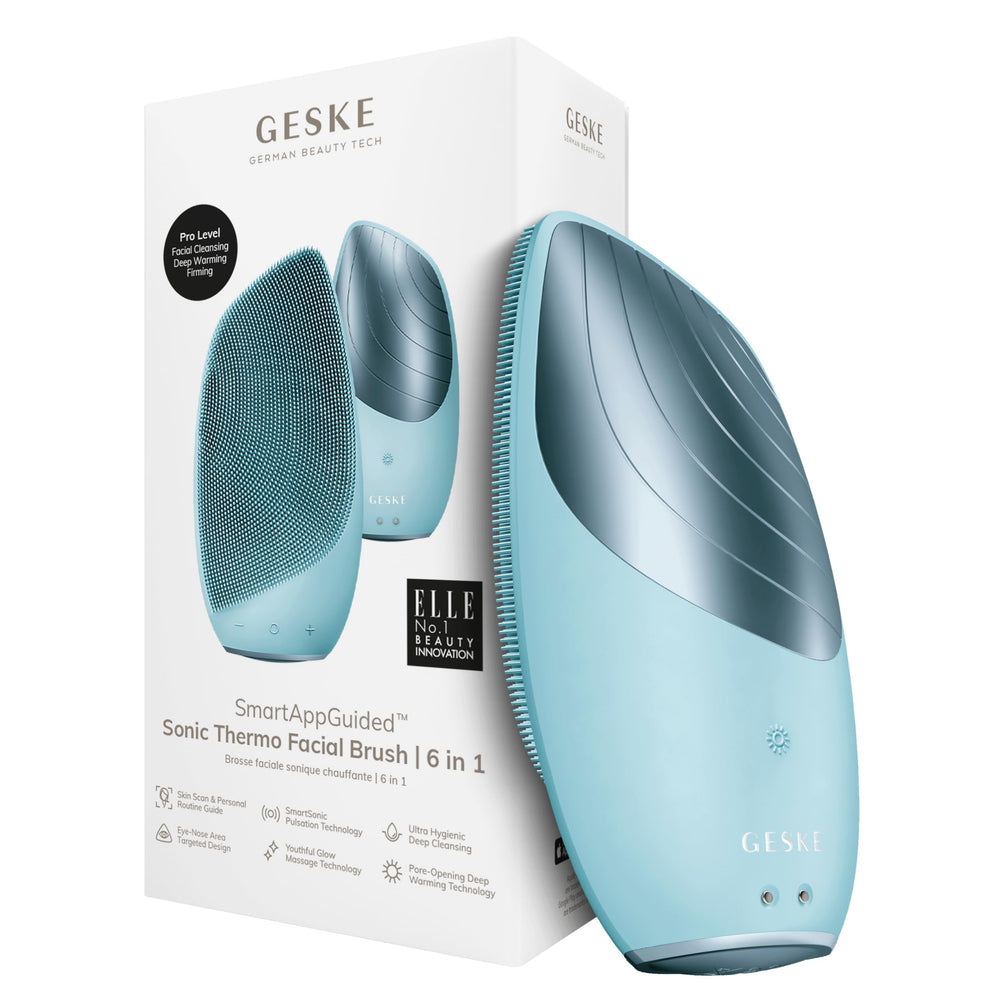 GESKE SmartAppGuided Thermo Facial Brush demonstrating deep cleansing with sonic pulses