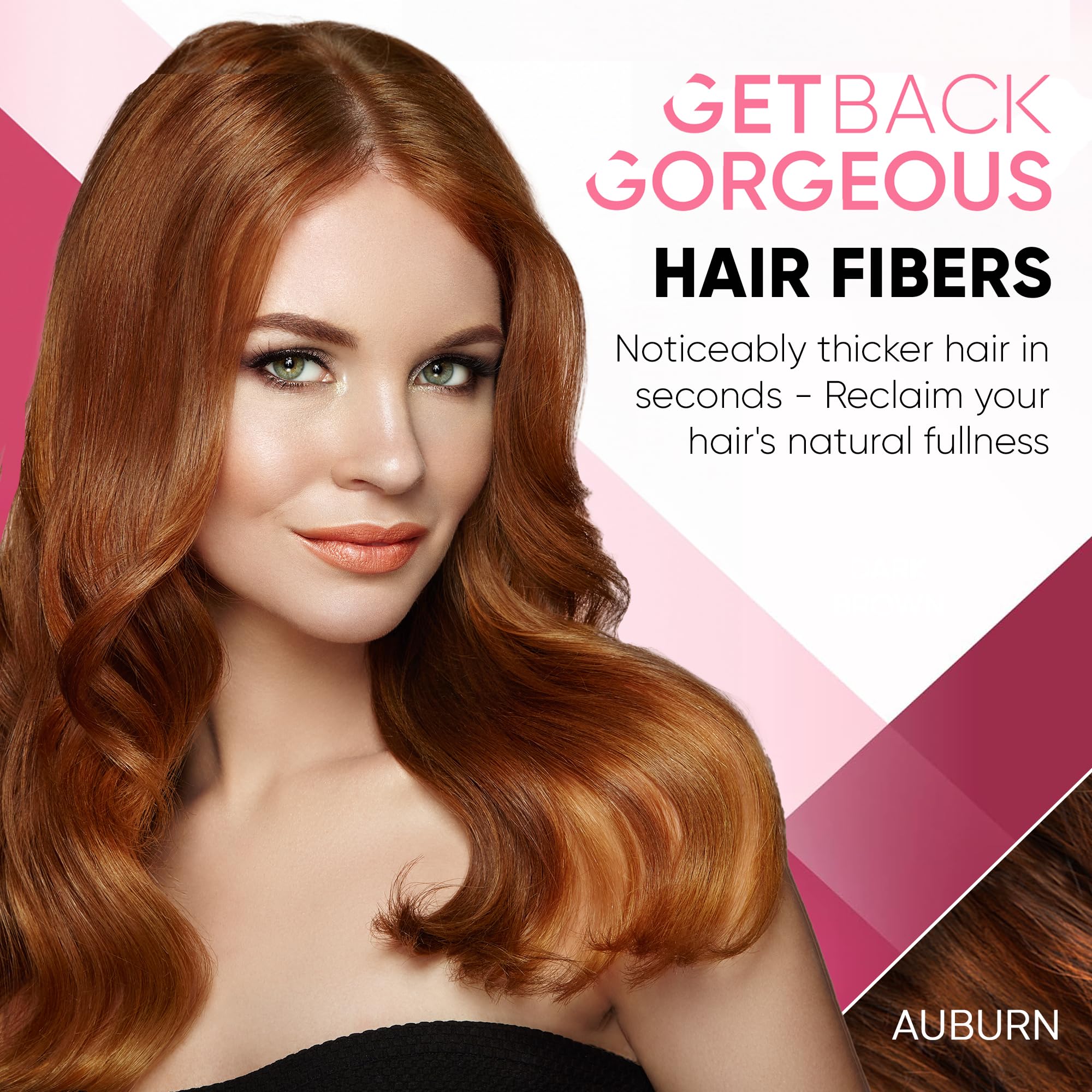 GBG Auburn hair fibers being applied to thinning areas for quick coverage
