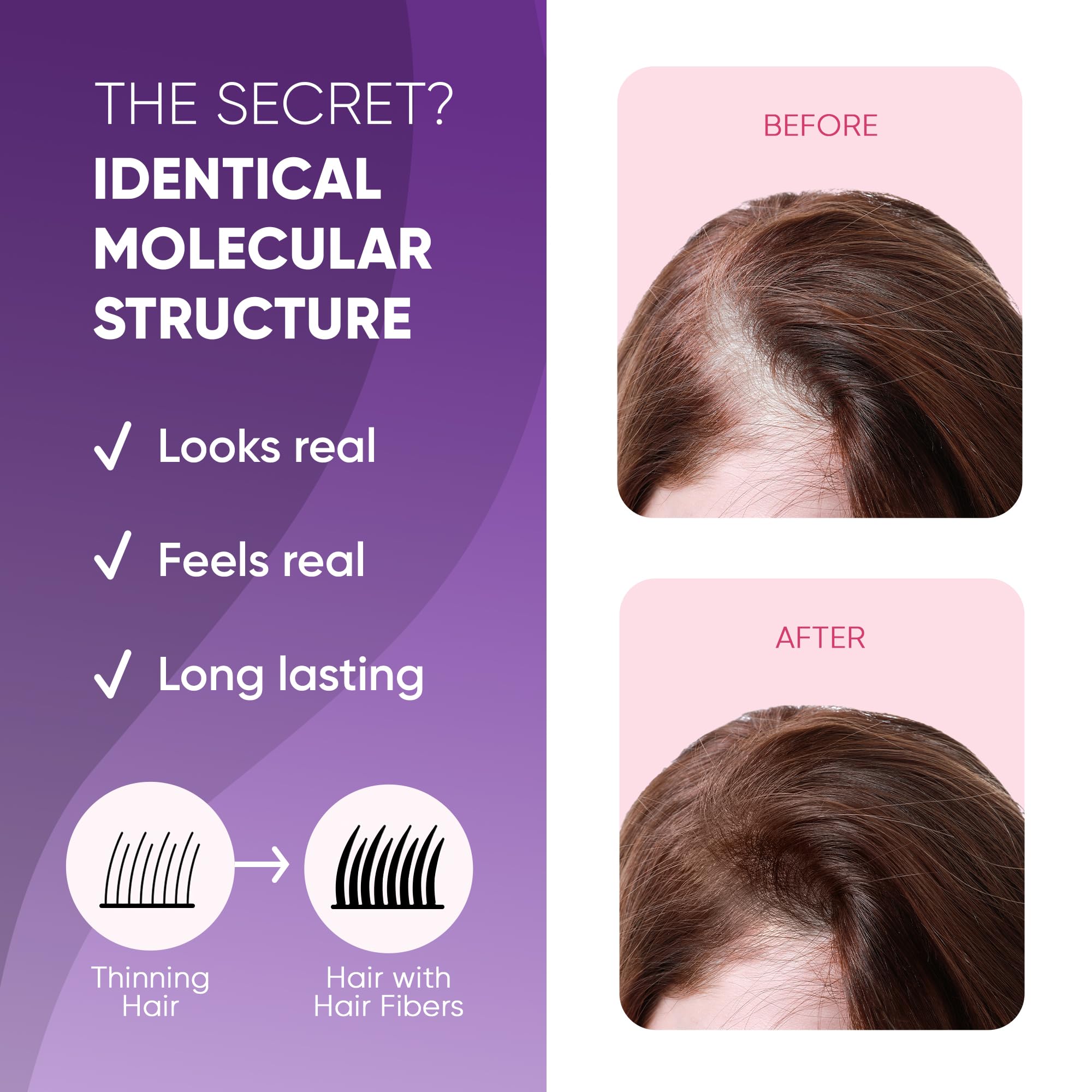 Close-up of GBG Hair Fibers blending with real hair.