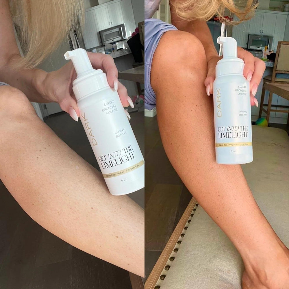 Get Into The Limelight Dark Sunless Mousse body coverage for even glow