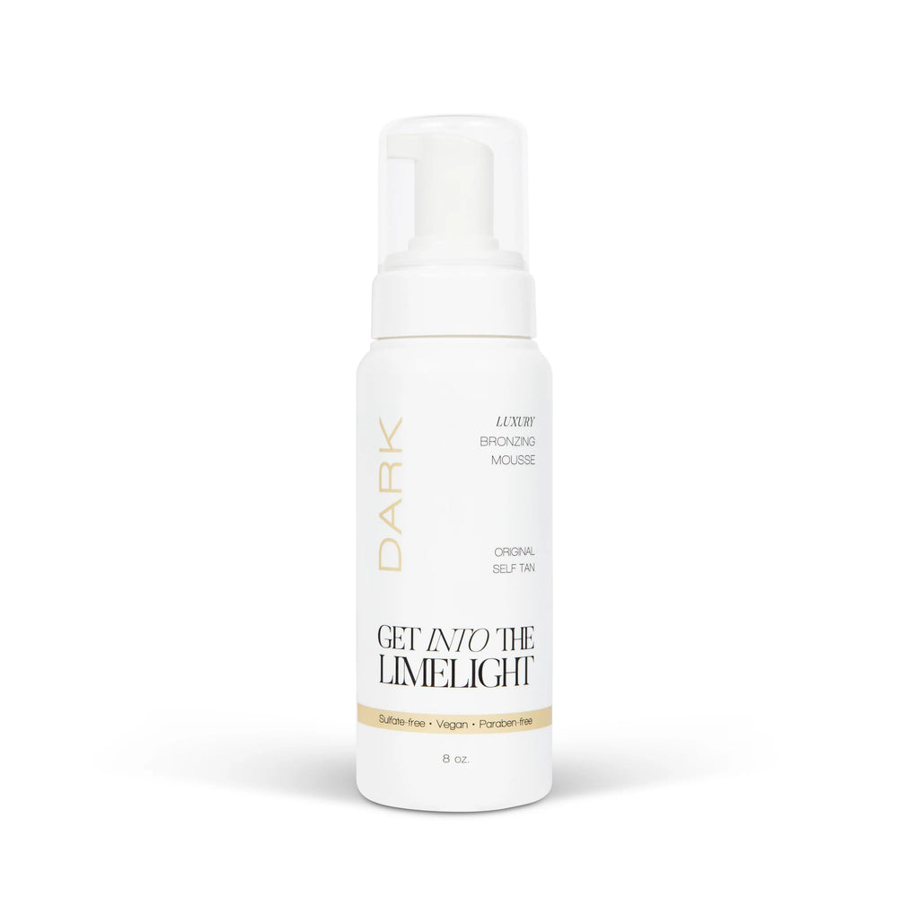 Get Into The Limelight Dark Sunless Tanning Mousse bottle with rich tint for precise application
