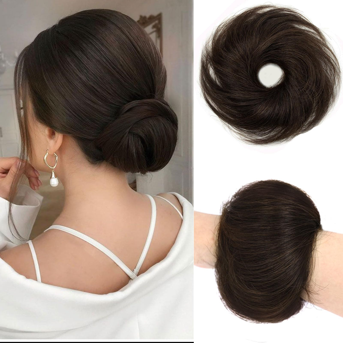 GETEYAYA messy bun hair piece in dark brown adds instant volume for daily wear