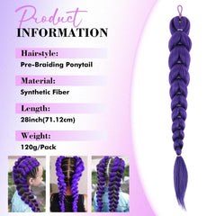 GetGal 24inch purple braids ponytail with elastic band for quick secure attachment.