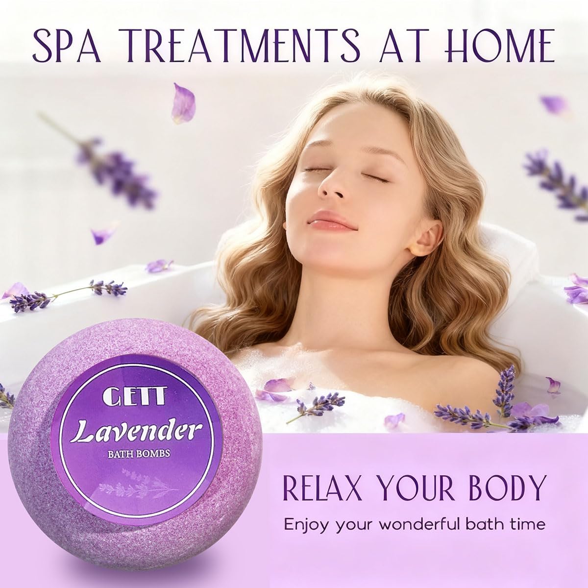 GETT Lavender Bath Bombs relaxing spa atmosphere, perfect for unwinding after a long day.