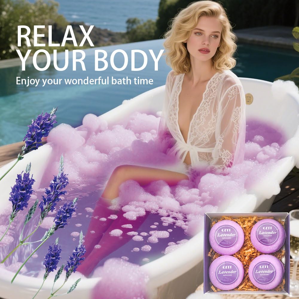 GETT Lavender Bath Bombs vegan ingredients label, clean beauty for mindful bathing.