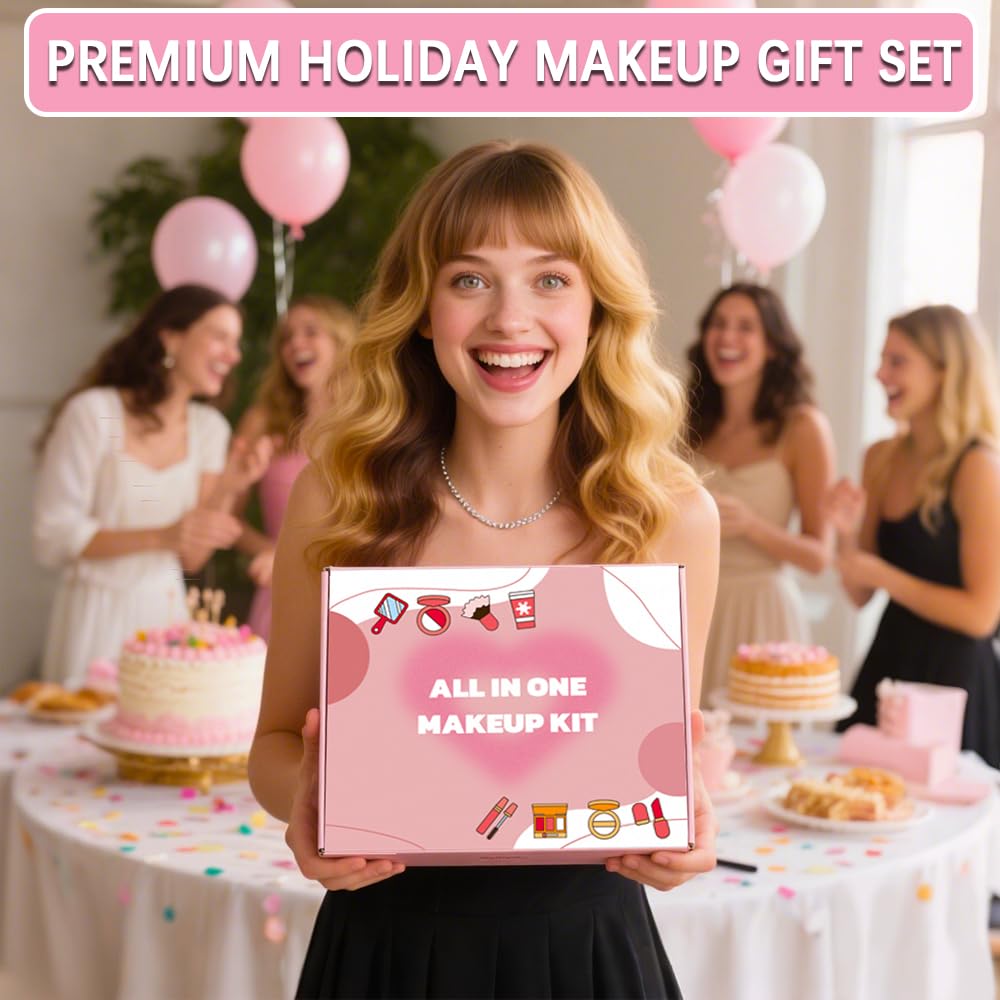 Geyomi All-in-One Makeup Kit makeup brushes, sponges, and hand cream for complete routine.