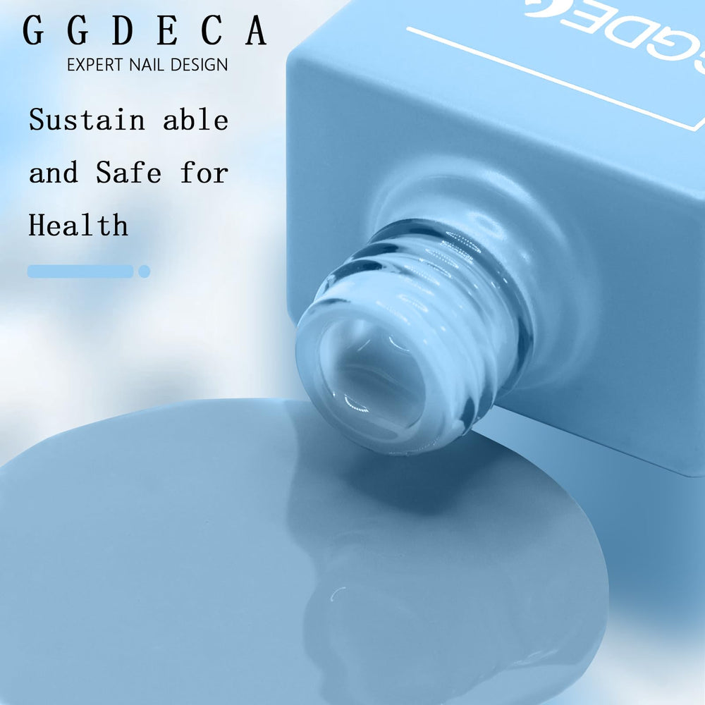 GGDECA light blue gel polish brush application demonstrates smooth, even coverage.