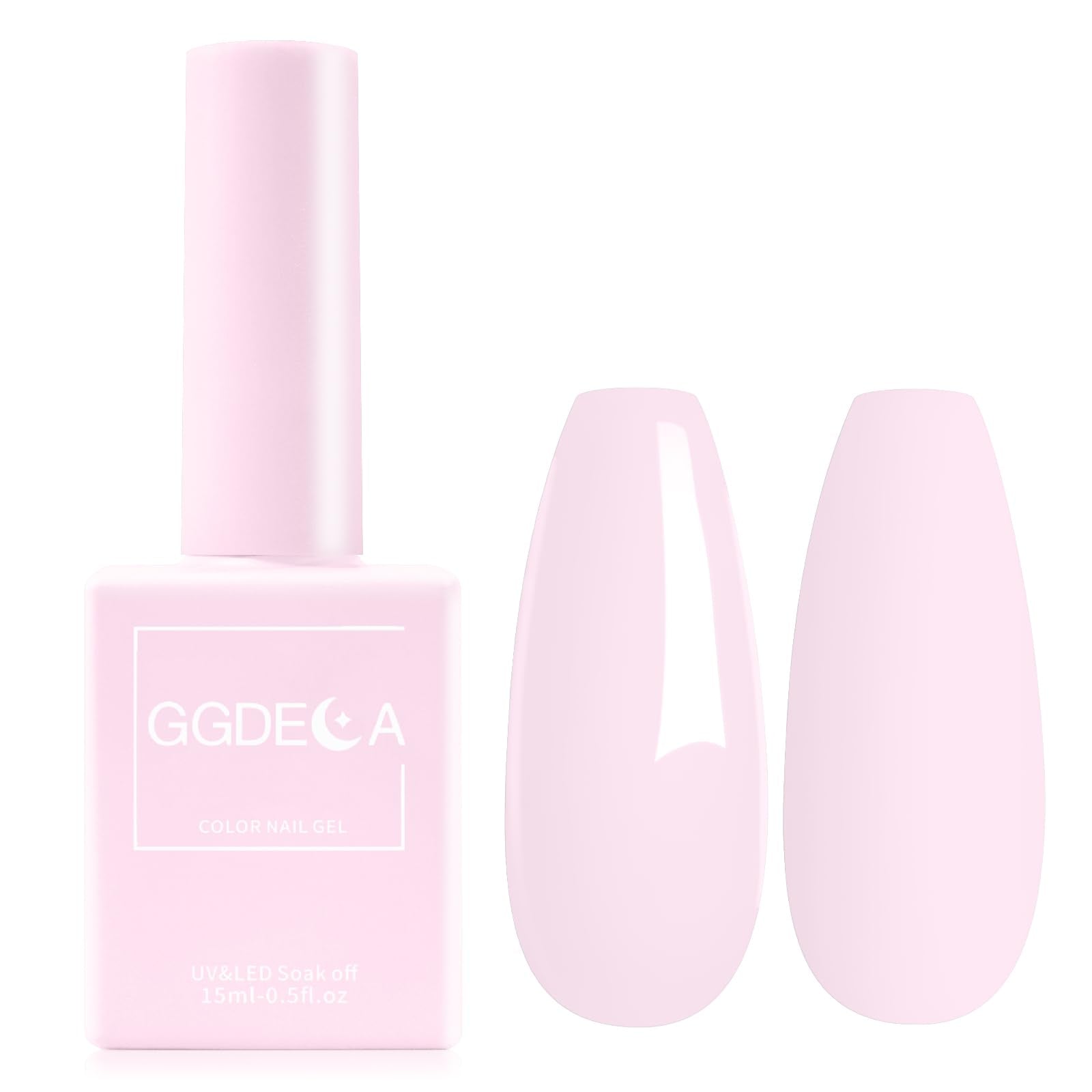 GGDECA light pink gel bottle close-up, true color preview for precise manicure planning.