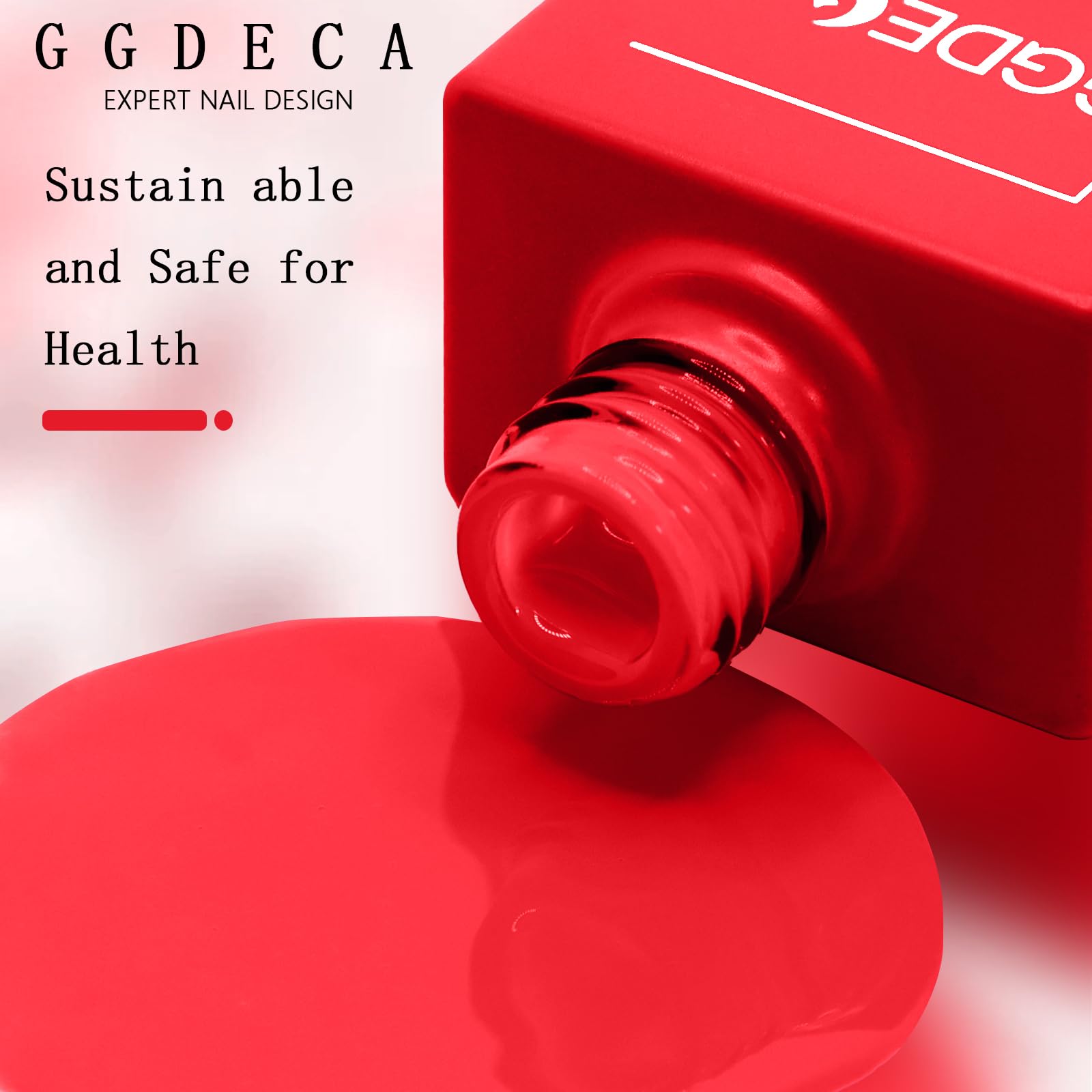 GGDECA neon red gel nail swatch reveals vivid color payoff.