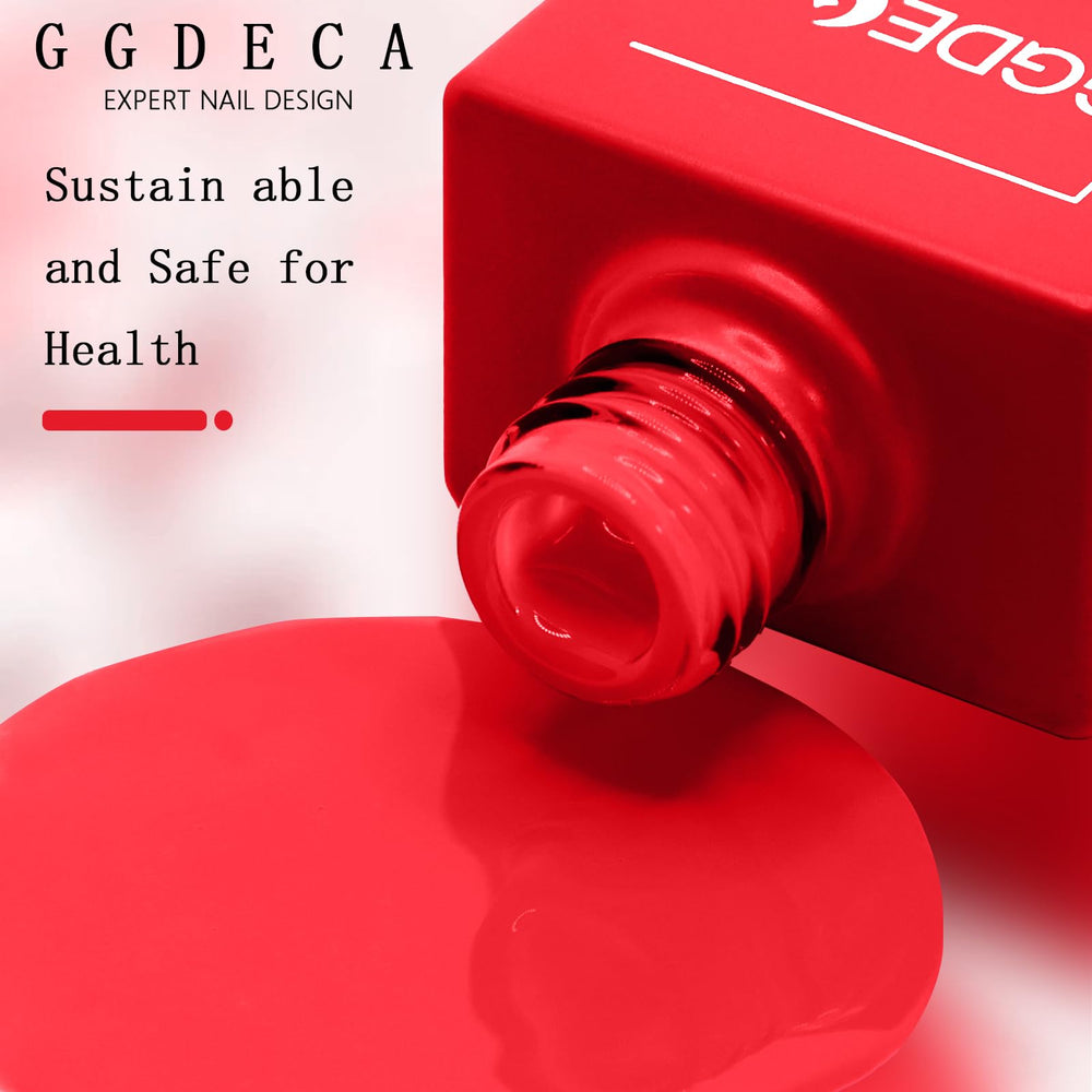 GGDECA neon red gel nail swatch reveals vivid color payoff.