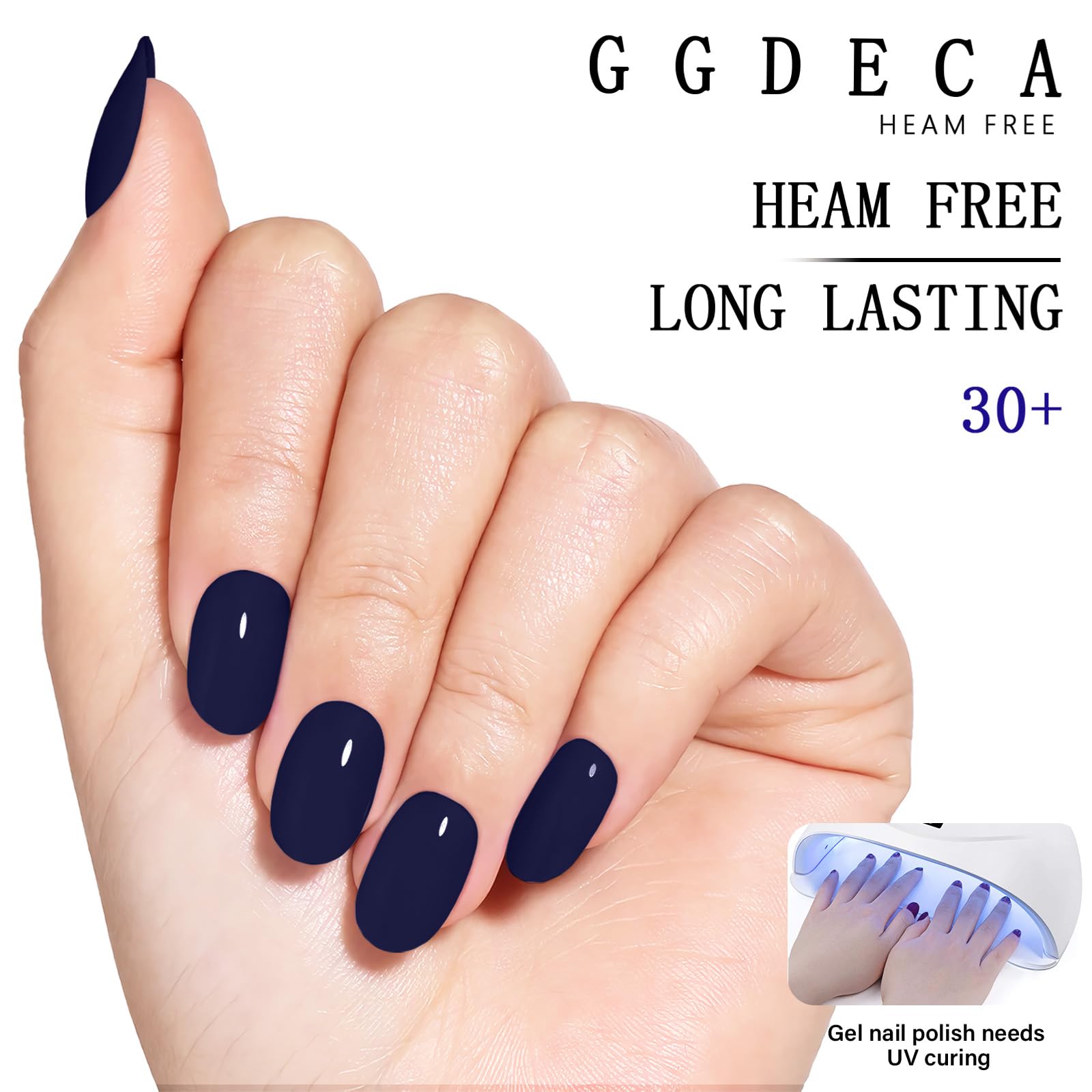 GGDECA royal blue gel nail polish application shot highlights quick, smooth layering.