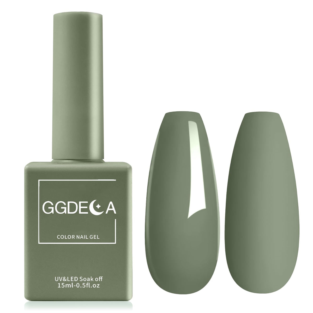 GGDECA Sage Green Gel Polish bottle close-up for accurate color viewing during home manicures.